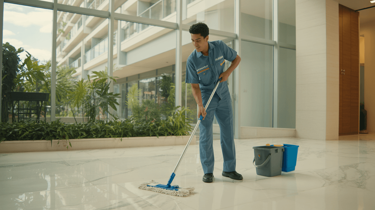 Limpeza de hall e áreas comuns: roteiro semanal pra zelador seguir